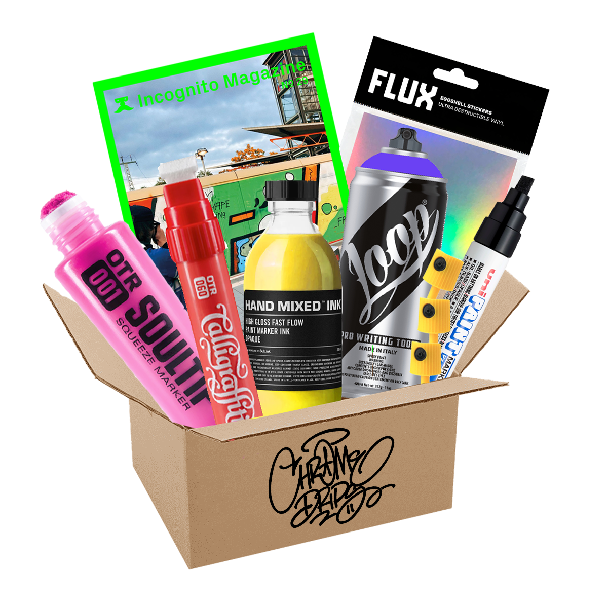 Mystery Box graffiti boîte surprise de marqueurs et matériel de tag Chrome Drips